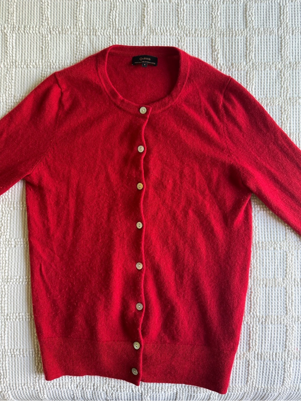 Quince Women's Mongolian Varsity Red Cashmere Cardigan Sweater